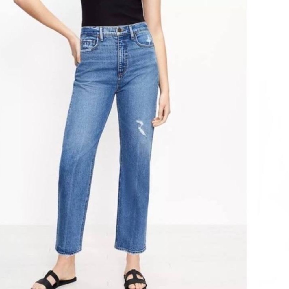 NEW LOFT The 90s Straight Ankle Distressed Women’s Jean Indigo Wash Size 24 - Picture 3 of 13